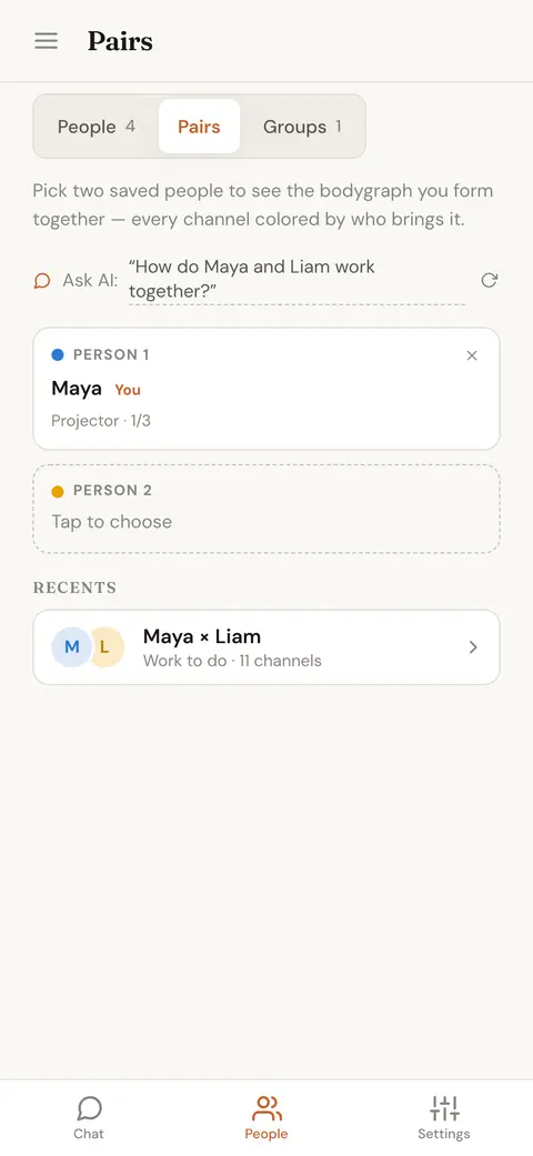 Choosing two saved people to compare, with one slot filled and one still to pick