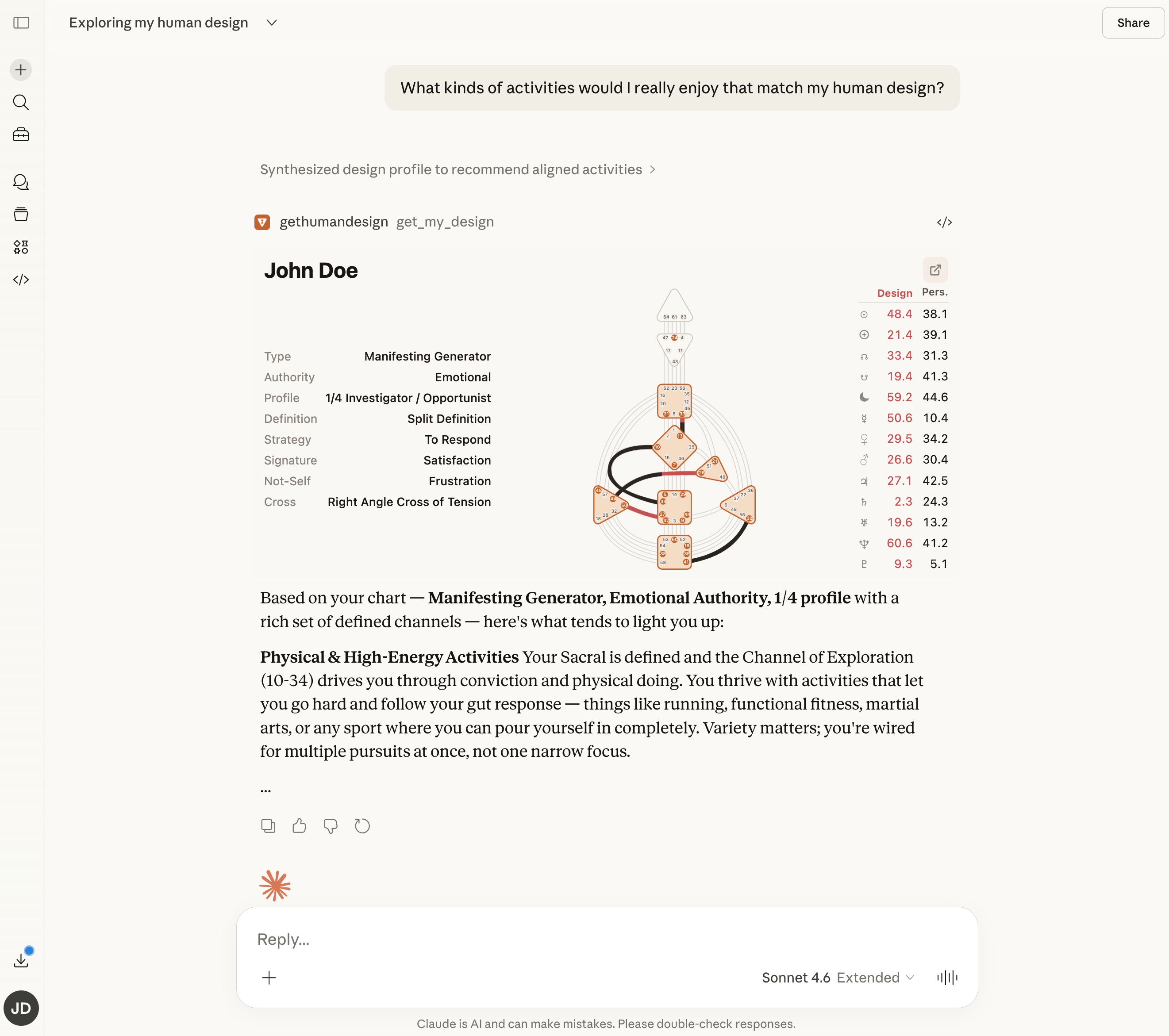 Human Design connected to Claude via MCP